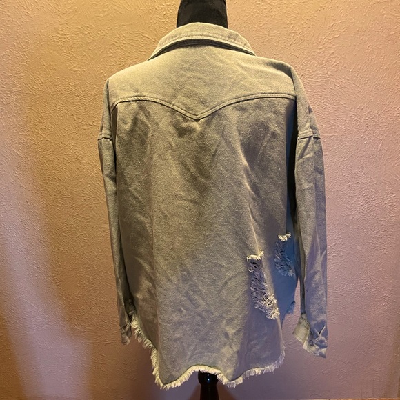 Blue B Green Denim Distressed Jacket, Size Large - Picture 4 of 5